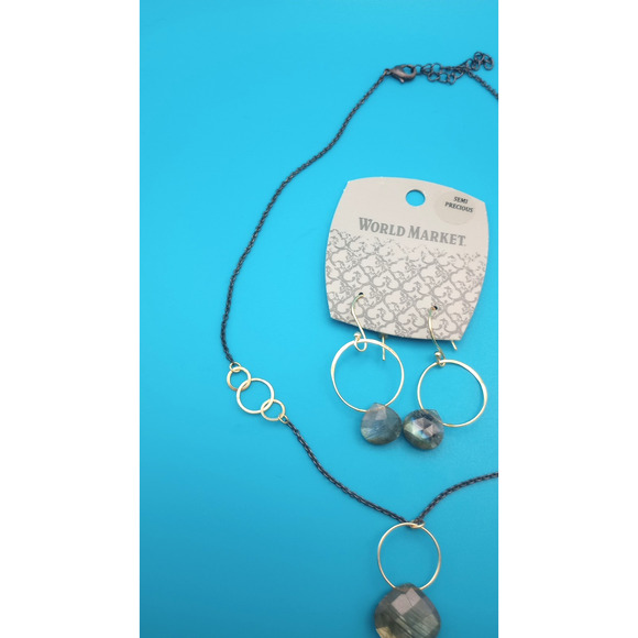 World Market Semi Precious Stones Necklace Earring Set Green - Picture 4 of 10